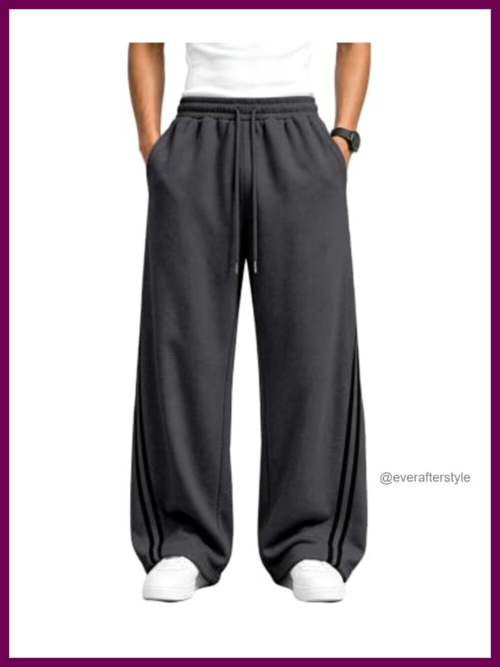 Men's Baggy Fleece Lined Striped Wide Leg Sweatpants Track Pants